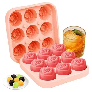 Grid Ice Cube Trays, Rose Diamond Shape Ice, Reusable Silicone Ice Cube Tray, Ice Molds, with Removable Lids, Home Bar Accessories