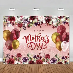 Mother's Day Background Banner, Party Decorations Banners, 70.86x43.30 Inches Floral Flower Balloon Party Backdrop, Happy Mother's Day Decoration, Festive Wall Decor