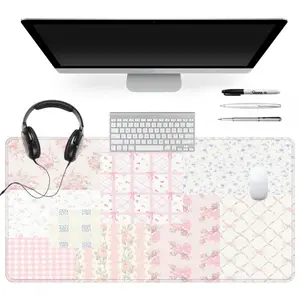 Extra Large Floral Pink Checkered Mouse Pad Vintage Style Gaming Mouse Pad 35x16 Inch Computer Keyboard Mousepad Suitable for Families, Offices and Schools. Perfect Gift for Family Members and Friends