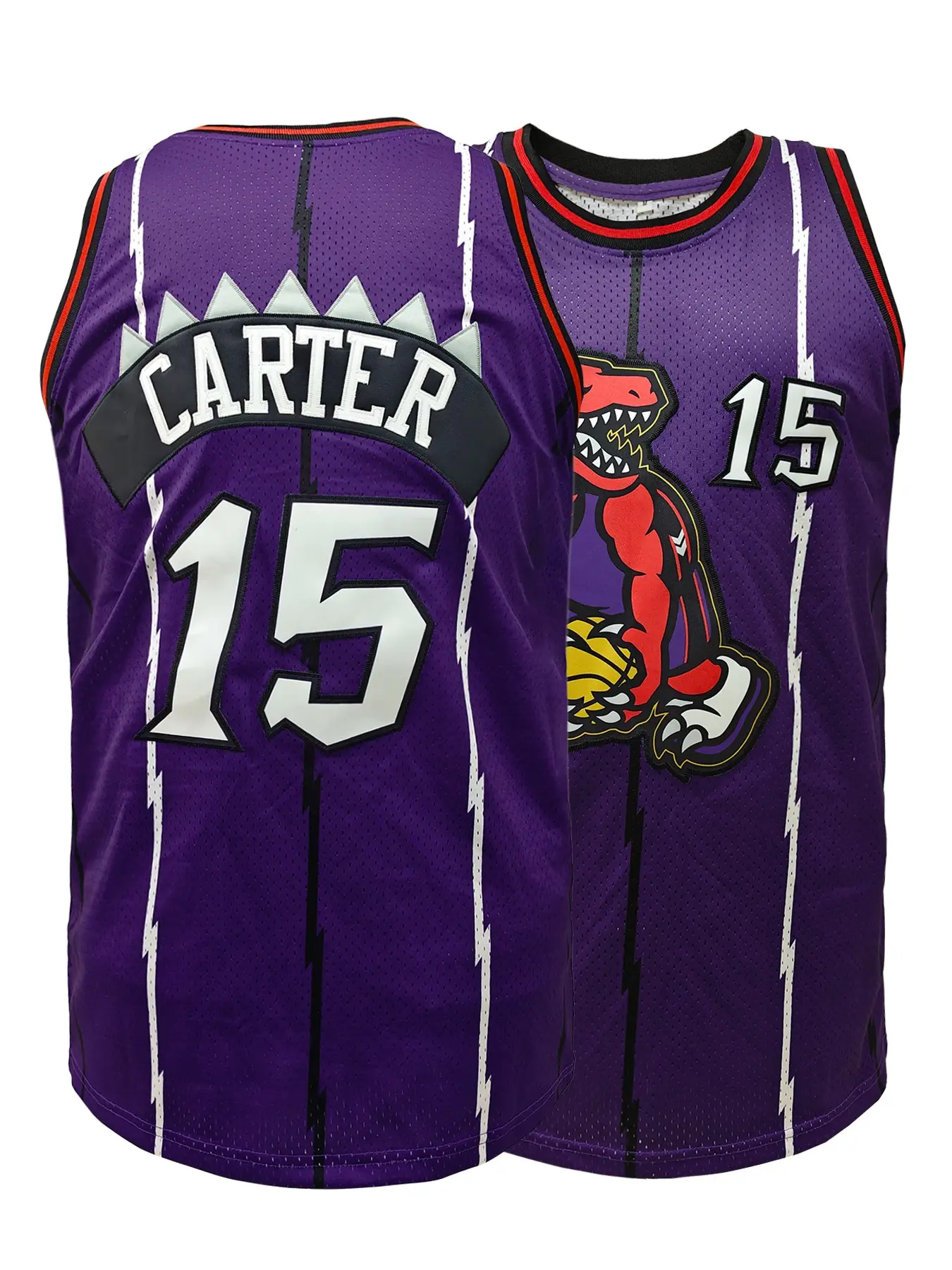 Men's Summer Basketball Wear Purple Sports Style Vest Top Sleeveless Basketball Top Breathable Athletic Top Embroidered Number 15 Dinosaur Stylish Jersey Sports Workout Top Athletic Active Tops