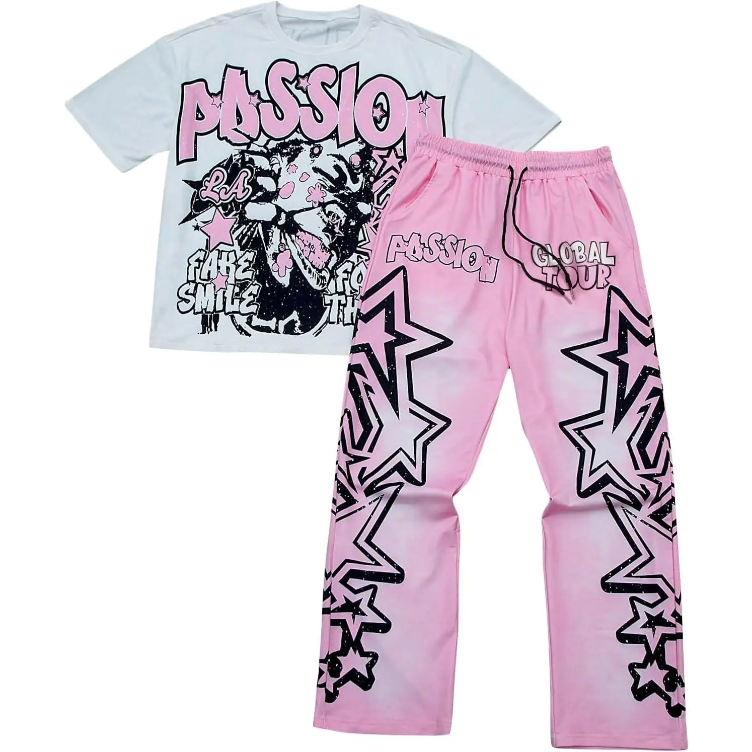 SOLY HUX Men's Summer Two Piece Outfits Short Sleeve Graphic T Shirt Pants Set Y2k Streetwear Clothes