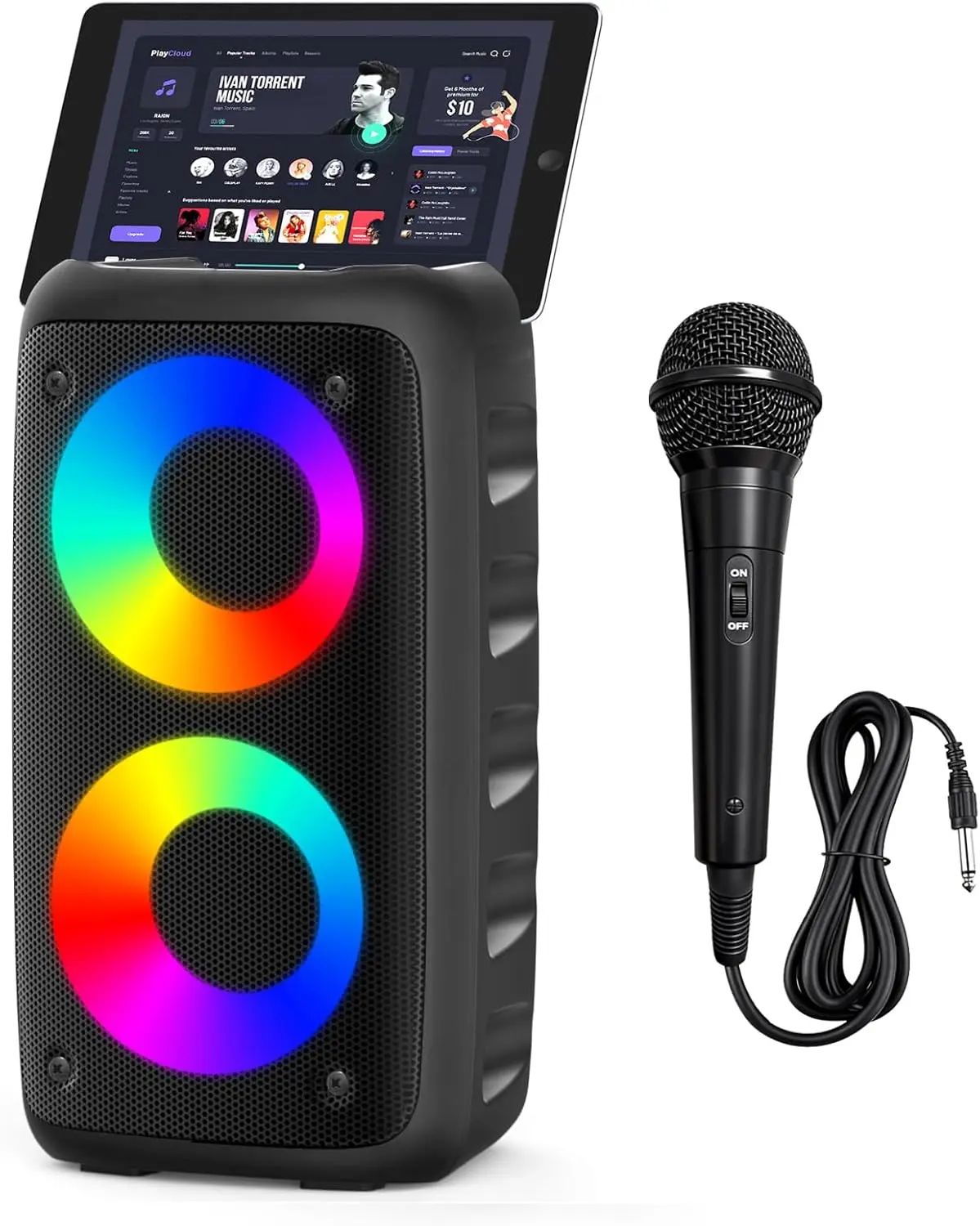 Bluetooth Speaker with 1 Wired Microphones - Big Party Speaker for Adults Kids Karaoke with Lights - Portable Rechargeable Floorstanding Speakers Support TWS/AUX/USB/TF Card for Home Party Gift