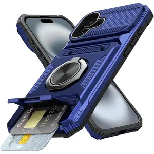 Compatible with iPhone 17 Pro Max 16 15 14 13 11 Wallet Case with Card Holder [Store 2 Cards] + 360° Rotated Ring Stand Dual Layer Heavy Duty Shockproof Drop Protection Wallet Phone Case for iPhone 17-11 Series