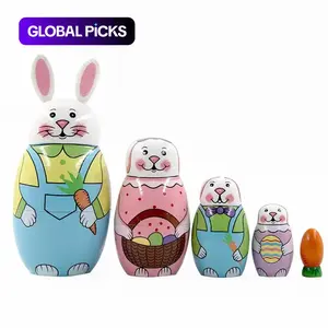 Russian Nesting Dolls, Stacked Wooden Handmade Russian Dolls, 5 Pieces 6 Inch High Animal Easter Egg Toy, Perfect Gift for Kids Birthday or Home Decor