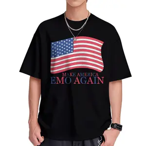 Make America Emo Again Shirt Men, USA Flag Patriotic Graphic Tee, Oversized Funny 4th of July Top for Emo Fans