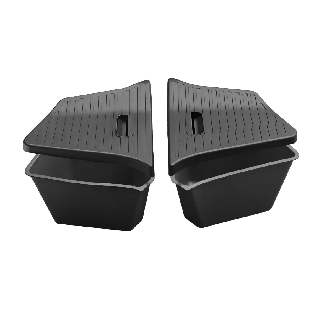 2Pcs Soft TPE Custom Molded Trunk Side Storage Boxes with Covered Lid, Waterproof Rear Cargo Organizer Tray for New Refined Tesla Model Y/YL, Ideal for Organizing Items, Organize Items