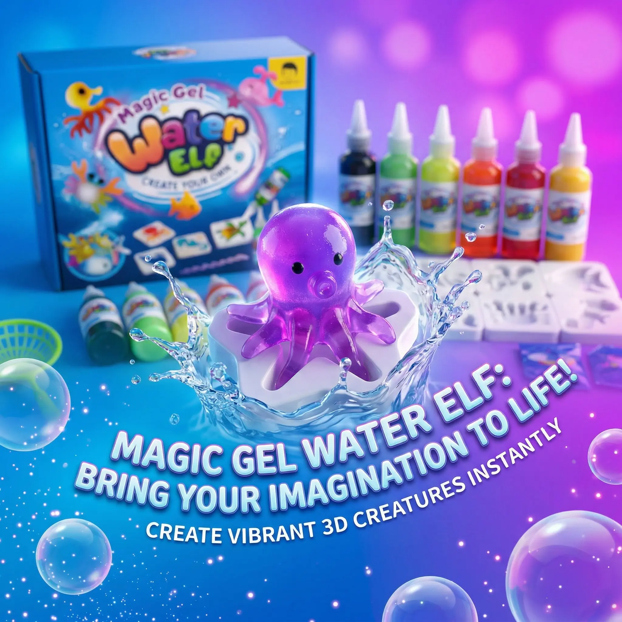 12-color Liquid Gel & 8 Shapes Molds Aqua Gel Kit, Creative craft kit, Magic Water Elf Toy Kit, STEM Montessori Early Education Toy, Christmas & Birthday Gift for Boys & Girls Ages 3+, Magical Water Shaping Elf, Creative Educational Art Toy