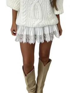 Women's Lace Mini Skirts Casual Fashionable Skirt Low Waist Solid Color Loose Fit Pleated Skirts Summer A-line Skirts