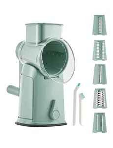 UFORU 5-in-1 Rotary Cheese Grater & Vegetable Chopper with Suction Base, 10 Stainless Blades & Safety Handle - for Cheese, Vegetables, Fruits & Shredding Chicken