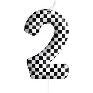 Number 2 Checkered Birthday Candle Cake Topper for Racing Car Theme Birthday Party Decoration Supplies