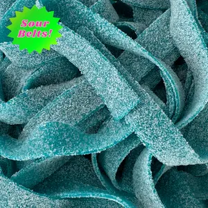 Super Sour Blue Raspberry Belts! - Sour Candy Lovers, Mouth-Puckering Candy, Face-Scrunching Snack, Tasty Blue Belts - Soft, Tart & Sweet! Resealable Pouch