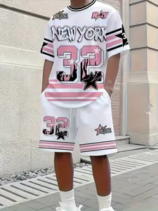 Men's Casual Two-Piece Set, Short Sleeve Tee and Shorts, Lightweight Aesthetic Summer Wear, Geometric Print, Breathable Fabric
