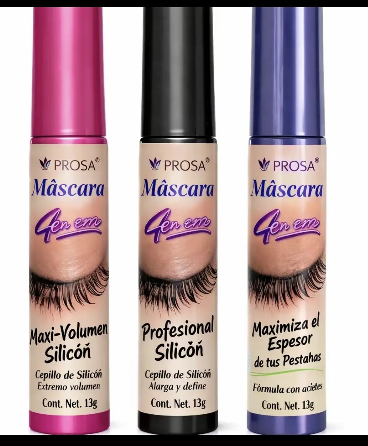 Prosa 4 IN 1 (3pack mascaras)  Maxi-Volume Waterproof Mascara by PROSA q tips Volumizing Lengthening Push Up bottom lashes eyeliner Professional roll elf Makeup