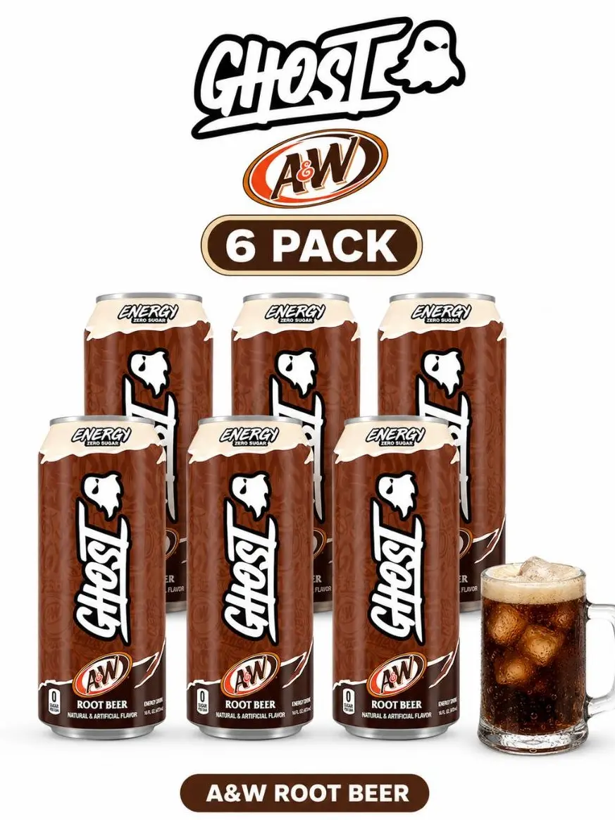 GHOST Energy Drink NEW FLAVORS 6 Pack – 7UP, Sour Strips, Bubblicious, Strawbango, A&W Root Beer – Refreshing Sport Beverage