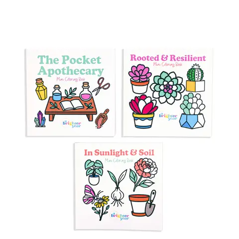 A Brighter Year Whimsical Style Coloring Book Bundle - 3-Pack 3"x3" 50-Page Office Stationery Art Supplies, Animals & Nature Themes (Herbs, Succulents, Apothecary, Berries, Cacti, Desert Blooms) for Nature Lovers, Garden Party Use