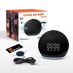 Spherical 6th Gen Alexa Dot Smart Audio Speaker with RGB LED Lighting, Wireless Desktop Stereo Subwoofer, Portable Base, 5-Color Options, Display Screen, Clock & Alarm for Home, Office