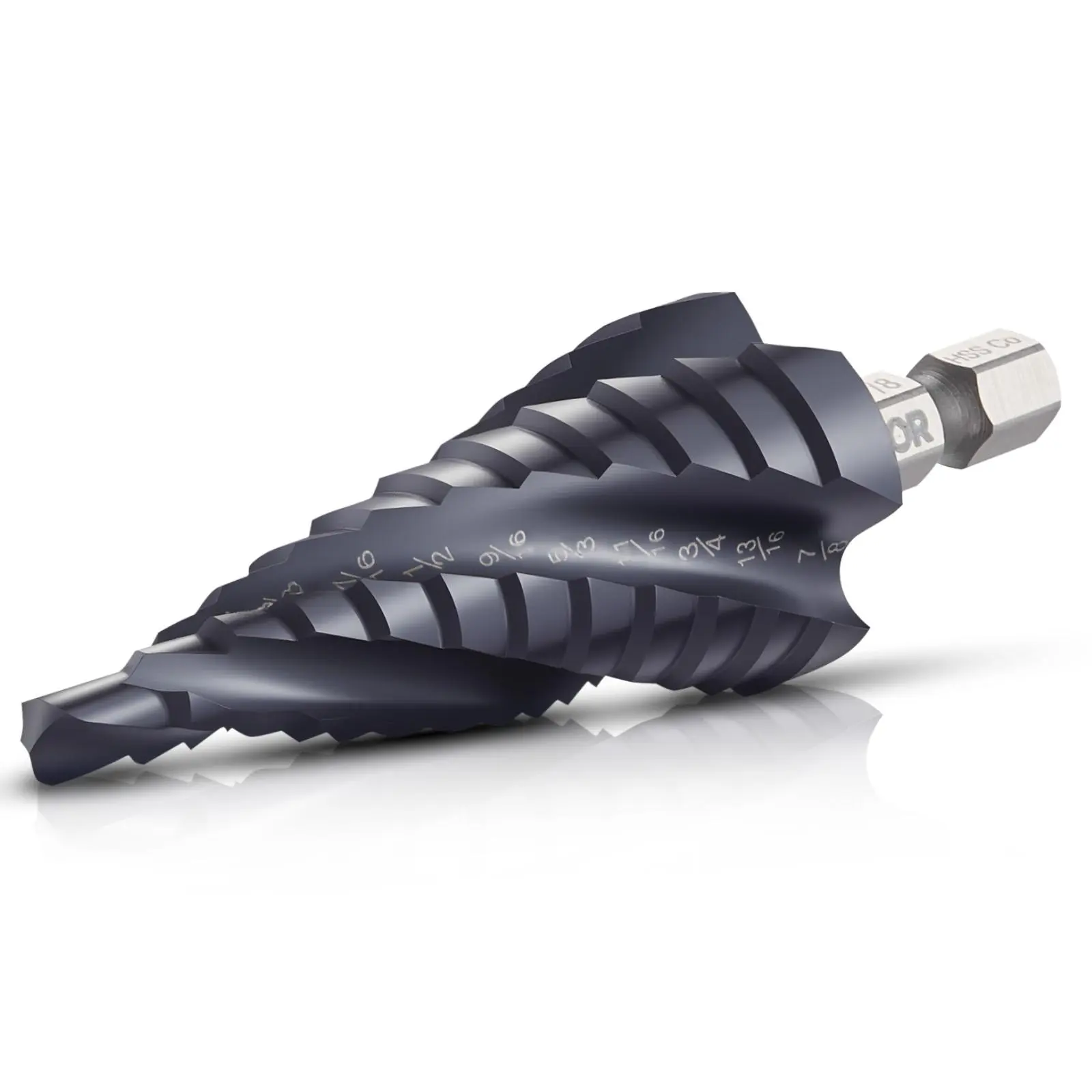 【Summerfinds】VEVOR Drill-Powered Step Drill Bit, 3/16 to 7/8 in Size, 1/4 in Hex Shank, TiAlN Coating, Cobalt HSS, 4 Spiral Flutes for Metal, Stainless Steel, Wood, Drill-Powered Step Bits
