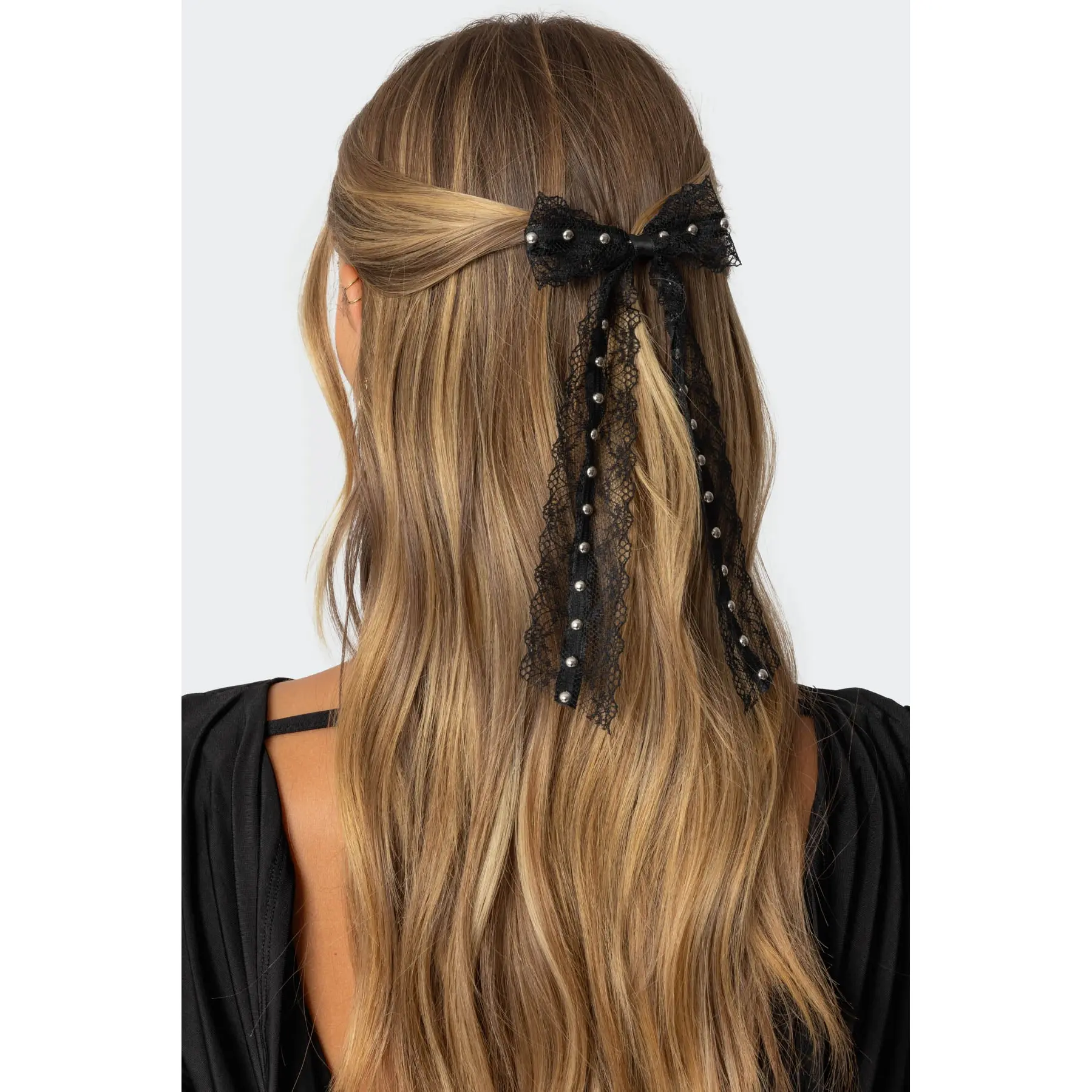 Studded Lace Bow Hair Clip