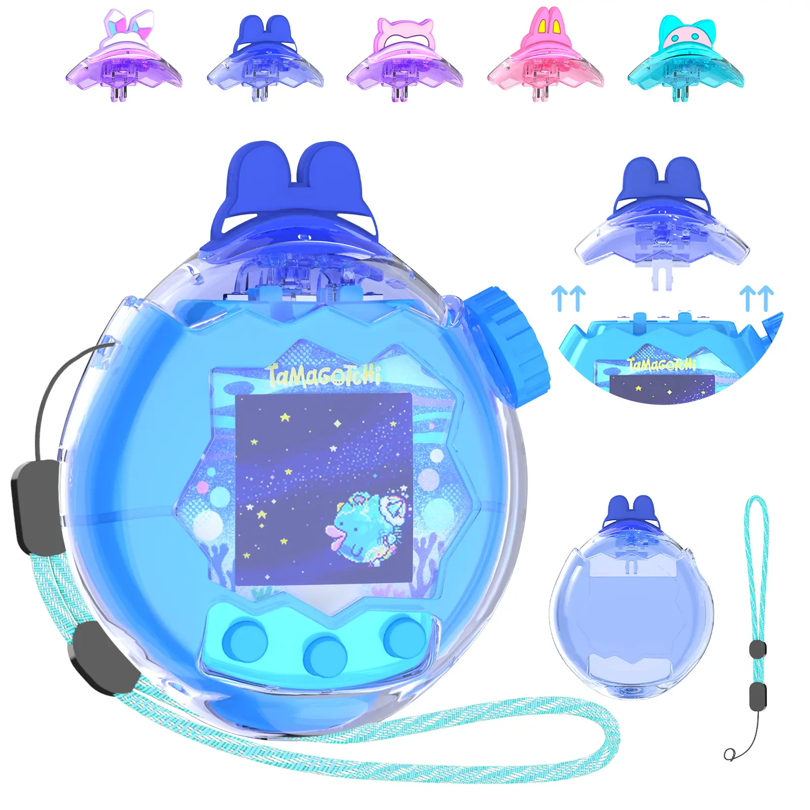 OAJ Case for Tamagotchi Paradise, Cute Ear Topper & Colored Clear Protective Cover, Hard PC Translucent Shell with Replacement Lid, Lanyard & Opening Tool, DIY Virtual Pet Accessories, Gift for Girls, Kids & Adults sohochic