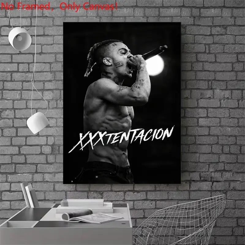 1 piece/set frameless canvas painting print poster, Canvas prints, Popular hip-hop culture characters realism art, XXXTentacion, a perfect gift for rap music lovers, ideal for bedroom, living room, wall decor