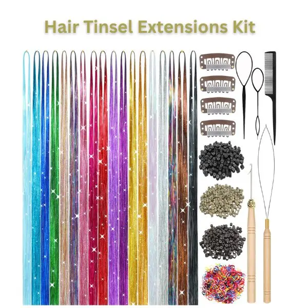 Hair Tinsel Synthetic Extensions Kit, 7800 Strands 48 Inch Glitter Tinsel , Heat Resistant Shiny Fairy Hair Accessories for Women, Girls & Kids for Daily Use and Festivals
