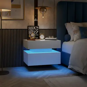 Spaco 2-Piece Wall-Mounted Floating LED Nightstand Set, Modern Bedside Cabinet with Adjustable Lighting & 2 Drawers, Multi-Functional for Bedroom, Apartment
