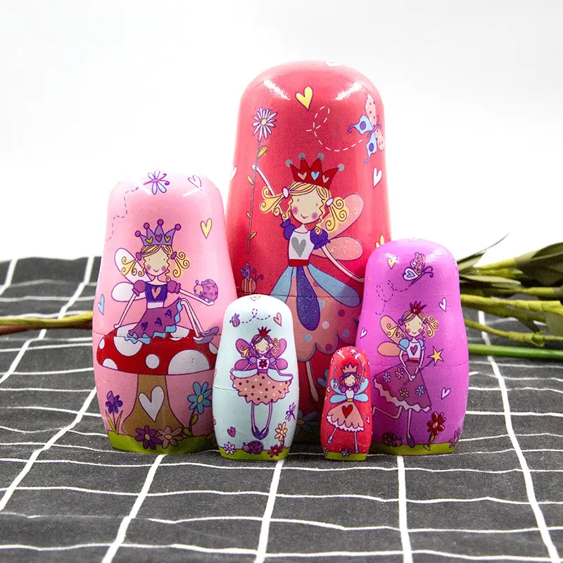 Russian Nesting Dolls Set, 5 Pieces 6 Inch Wooden Stacking Toys, Handmade Cultural Decorative Christmas Home Wedding Party Decoration, Fairy Design