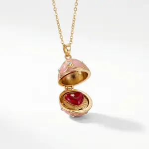 2026 Women Custom Openable Locket Vintage Fabergé Style Egg Locket Necklace Openable Hidden Heart Pendant Royalcore