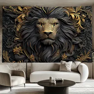 1 piece, Golden Majestic Lion King Tapestry, Animal Print, Brushed Fabric Woven Wall Hanging, Animal Theme, Living Room, Dorm Home Decor - Polyester, Indoor Use, No Electricity Required