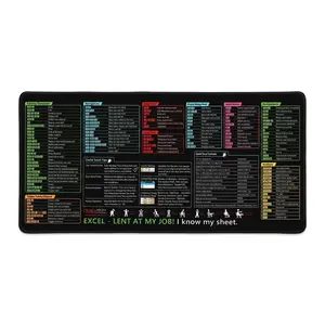 Large Excel Shortcuts Mouse Pad with Stitched Edges, Large Waterproof Office Desk Mat with Non-Slip Rubber Base, Full Excel Formulas & Shortcuts Cheat Sheet Keyboard Pad for Data Analysts, Office Workers, Students, Black