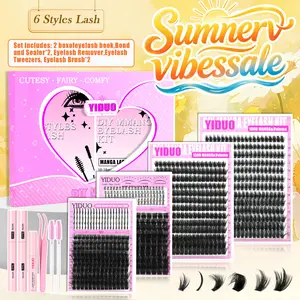 6 Styles Lash Clusters Kit 100D/150D/200D/300D/Spiky/Bottom 5-21mm Cluster Eyelash Extension 921 Pcs D-Curl With Lash Bond and Seal*2, Lash Remover, Lash Tweezers, Eyelash Brush DIY at Home, Eyelash Set