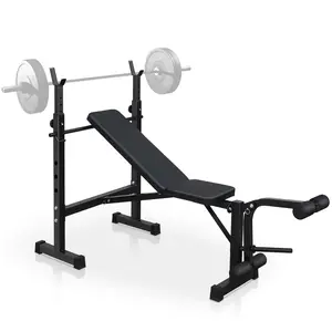 GARVEE Olympic Weight Bench, Adjustable Weight Bench and Squat Rack, Bench Press Set With Leg Extension, Preacher Curl Pad, Workout Bench for Home Gym