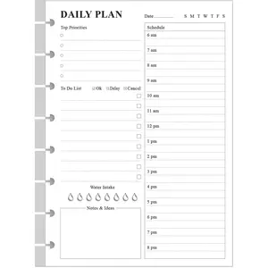 Undated Daily Planner Refill - A5 Day Planner With  , 100 Sheets/200 Pages, 8-Disc Discbound Notebook, 100gsm White Paper, 5.8'' x 8.3'', Junior Size