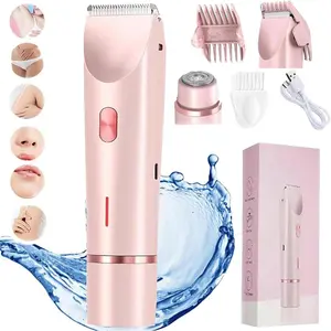 2 in 1 Women Electric Shaver Dual Head Bikini Trimmer for Women IPX7 Waterproof Wet & Dry Use Body Hair Trimmer and Facial Hair Remover for Bikini Underarm Leg Arm Body Face