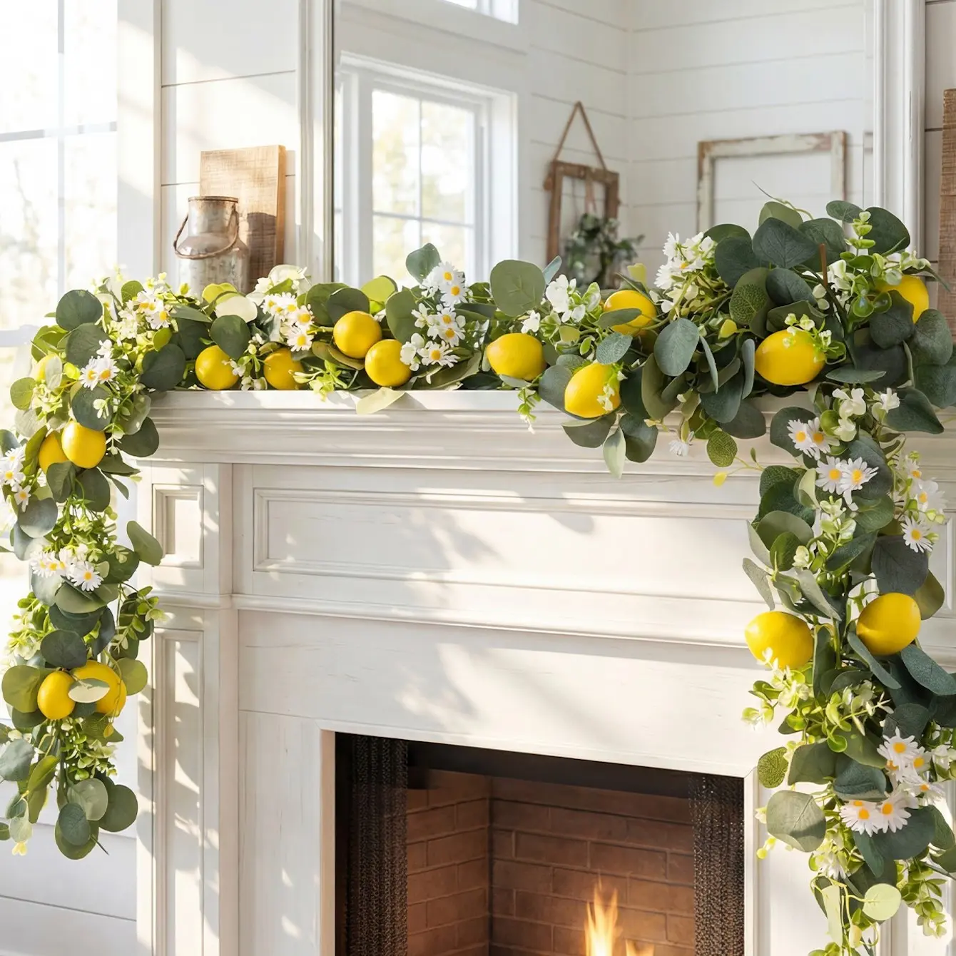 Lemon, Greenery, Daisy, Eucalyptus and Floral Garland, 1 Count Decorative Bow, Table Centerpiece Decoration, Home Centerpieces, Home Decoration, Wedding Decoration, Festive Home Decoration, Fruit, Artificial Eucalyptus Garland