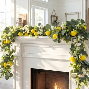 Lemon, Greenery, Daisy, Eucalyptus and Floral Garland, 1 Count Decorative Bow, Table Centerpiece Decoration, Home Centerpieces, Home Decoration, Wedding Decoration, Festive Home Decoration, Fruit, Artificial Eucalyptus Garland