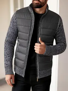 Men's New Stand Collar Knit Sweater Coat, Winter Thickened Warm Casual Patchwork Jumper, Fitted H-Type Long Sleeve Top for Adults & Teens, Casual Fashion Coat
