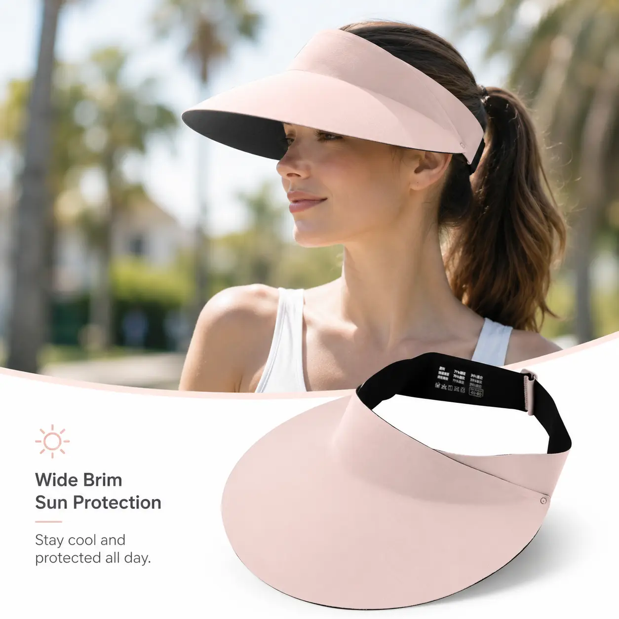 Women's Ice Silk Sun Visor Hat - UPF50 UV Protection, Hollow Top, Wide Brim, Cooling, Sweat-Wicking, Ponytail Design, Elastic Adjustable Headband, Portable Packable Sports & Outdoor Hat for Golf, Travel, Daily Use