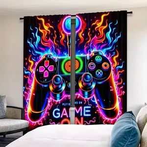2pcs HD Digital Print Gaming Machine Decorative Curtains, Polyester Material, Semi-Transparent Privacy Protection, Hand Washable, Home Decoration