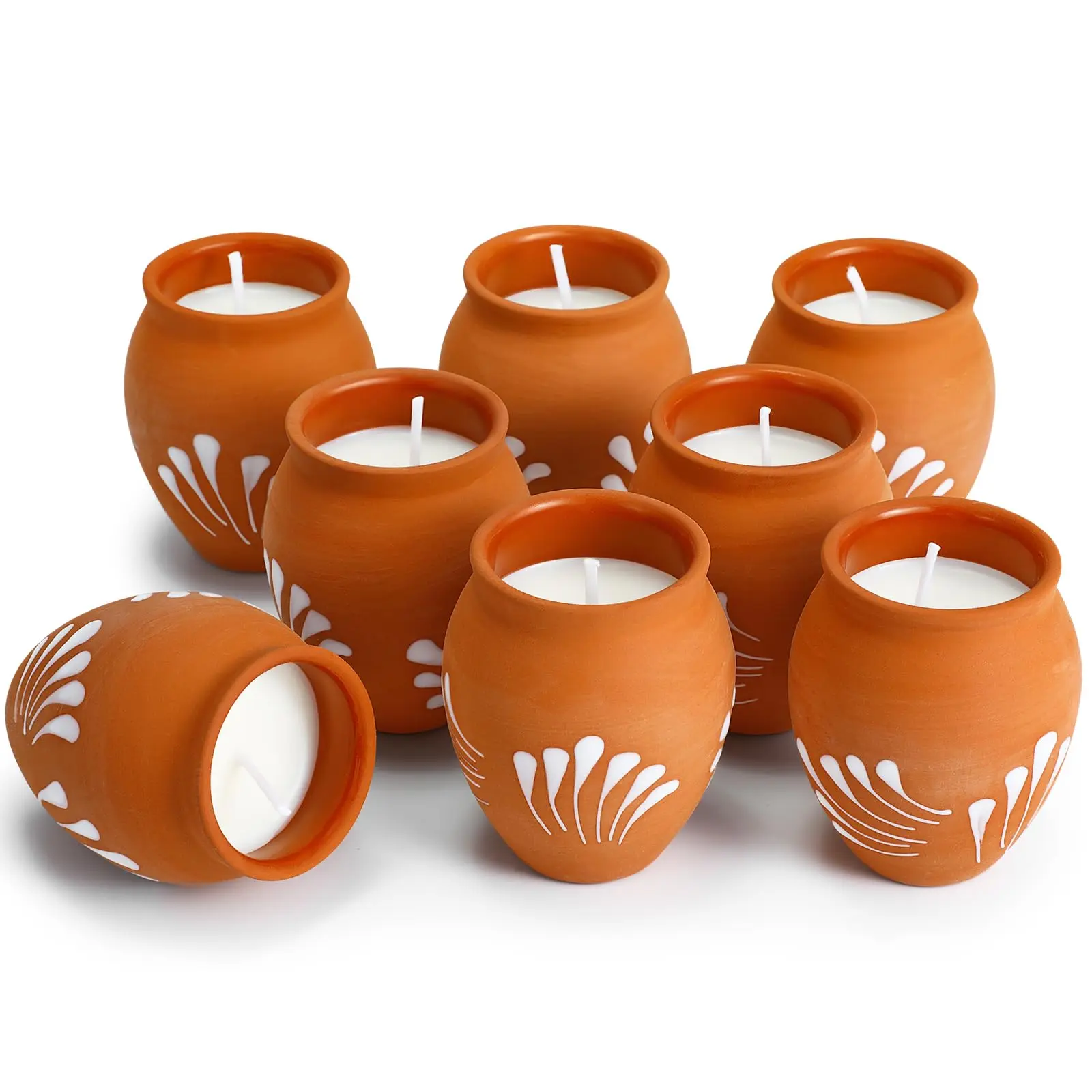 12-Pack Mexican Clay Cantarito 2oz Cotton 2 Inch Candles, Cielito Lindo Mini Pottery Cup Candles, Table Ornaments for Fiesta Party Decor, Gift Favors for Weddings