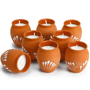 12 Pcs Mexican Clay Cantarito Candles Cielito Lindo Mini 2oz Pottery Cup Candles Party Decoration Gift Favors for Fiesta Birthday Wedding Baby Shower