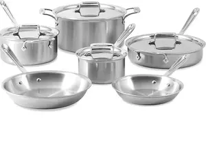 All-Clad D5 5-Ply Brushed 10-Pc Cookware Set. Induction, Oven Broiler Safe 600F