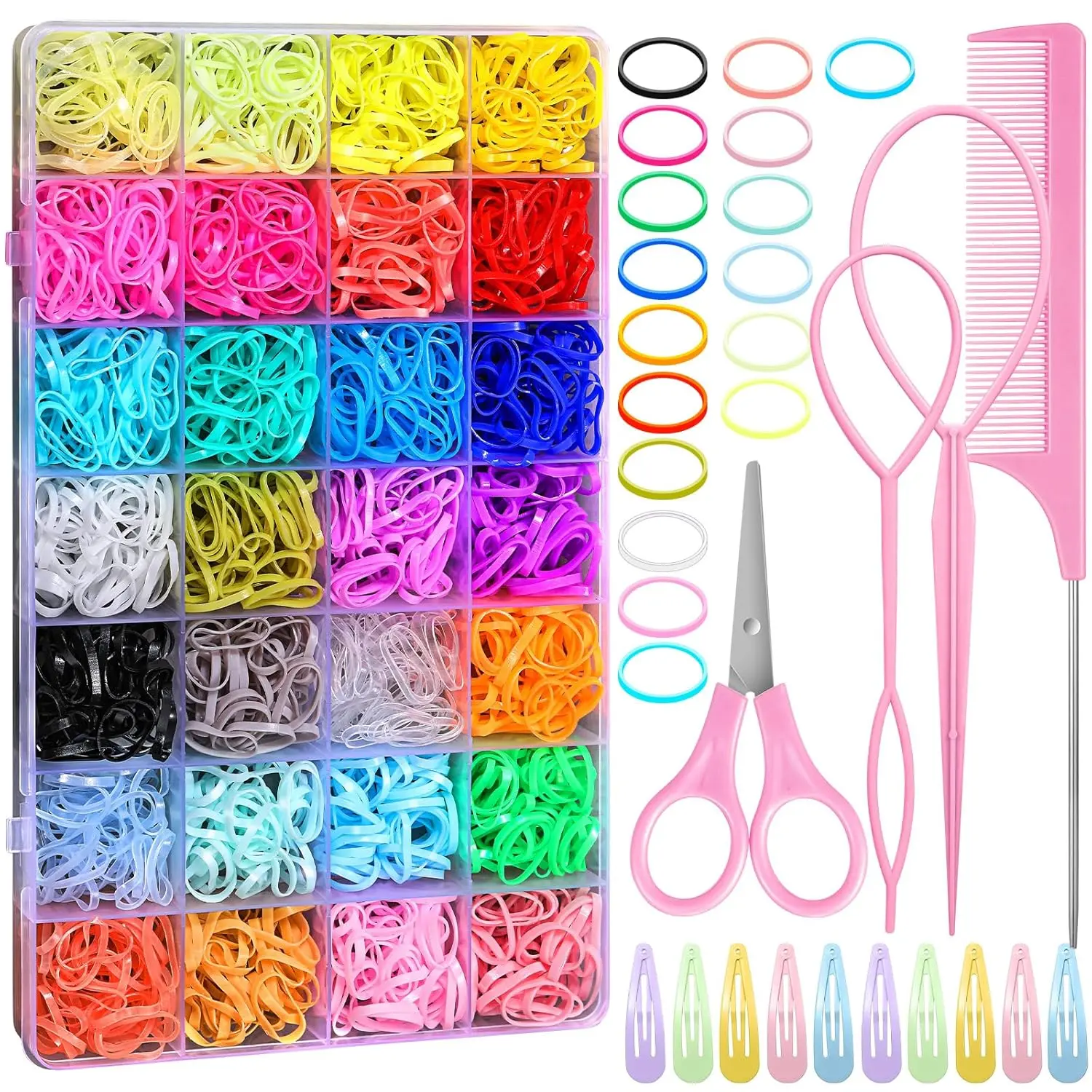 28 Colors Rubber Bands for Hair, 1500 count Elastic Hair Bands  Girl Hair Ties Mini Hair Rubber Bands with 4 Hair Styling Tools 10 Hair Clips Hair Accessories for   Girl