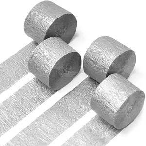 PartyWoo Silver Crepe Paper Streamers, 4-Piece 328ft Pack, Festive Decorating Supplies for Wedding, Birthday, New Year Party Decorations