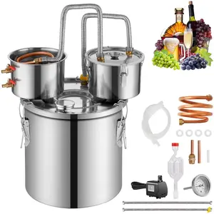 VEVOR Alcohol Still, 13.2 Gal/ 50 L Stainless Steel Water Alcohol Distiller with Copper Coil for Fast Cooling, Dual Condenser Distiller Kit with Secondary Distillation, for Wine Whisky Brandy, Silver
