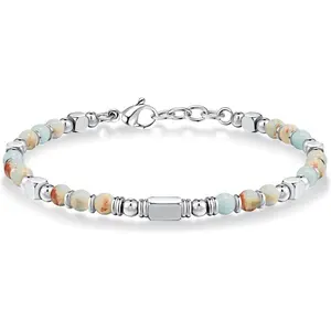Women's Mixed Color Beaded Bangle Set - Adjustable, Lightweight, Silver-Gold Tone with Natural Stones, Bohemian Bracelet, Ethnic Fashion Accessory, Daily Jewelry Gift for Her