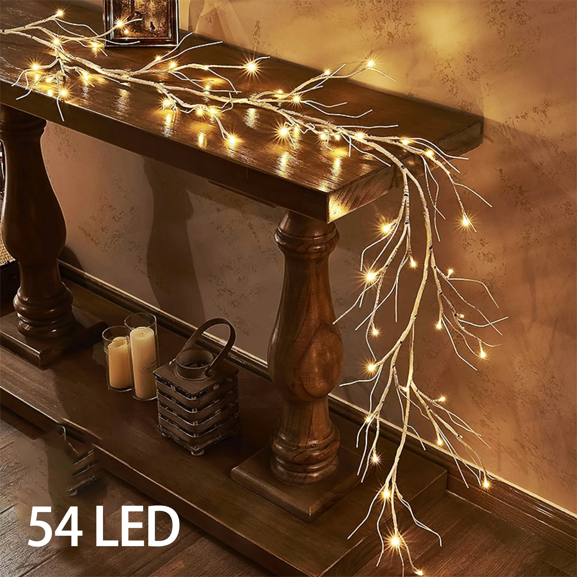 54leds 5.9ft Christmas Tree Lights Vine Lamp Warm Color, USB Powered 8 Modes Adjustable, Indoor Outdoor Decorative, Indoor Outdoor Decorations, Party Lighting Decoration, Wedding Birthday Party, Festive Home Decoration, Holiday Decoration Lights