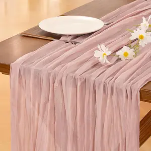 Pink Cheesecloth Table Runner Easter Spring Boho Rustic Gauze Dusty Pink Farmhouse 120 inch 10FT Cheese Cloth Runner for Wedding Party Baby Shower Birthday Home Decor Holiday Decorations