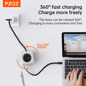 PZOZ 100W Retractable Multi in 1 Charging Cable with LED Display, USB C & USB A to USB C/Lightning/Micro for iPhone 17 16 15 14 iPad Mac Samsung for Desk Desktop Management Organizer