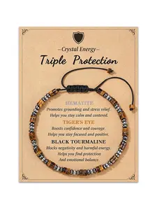 Vintage Natural Hematite Tiger Eye Healing Crystal Bracelet, Energy Bracelet, Triple Protection, Grounding and Stress Relief, Perfect Gift for Friends